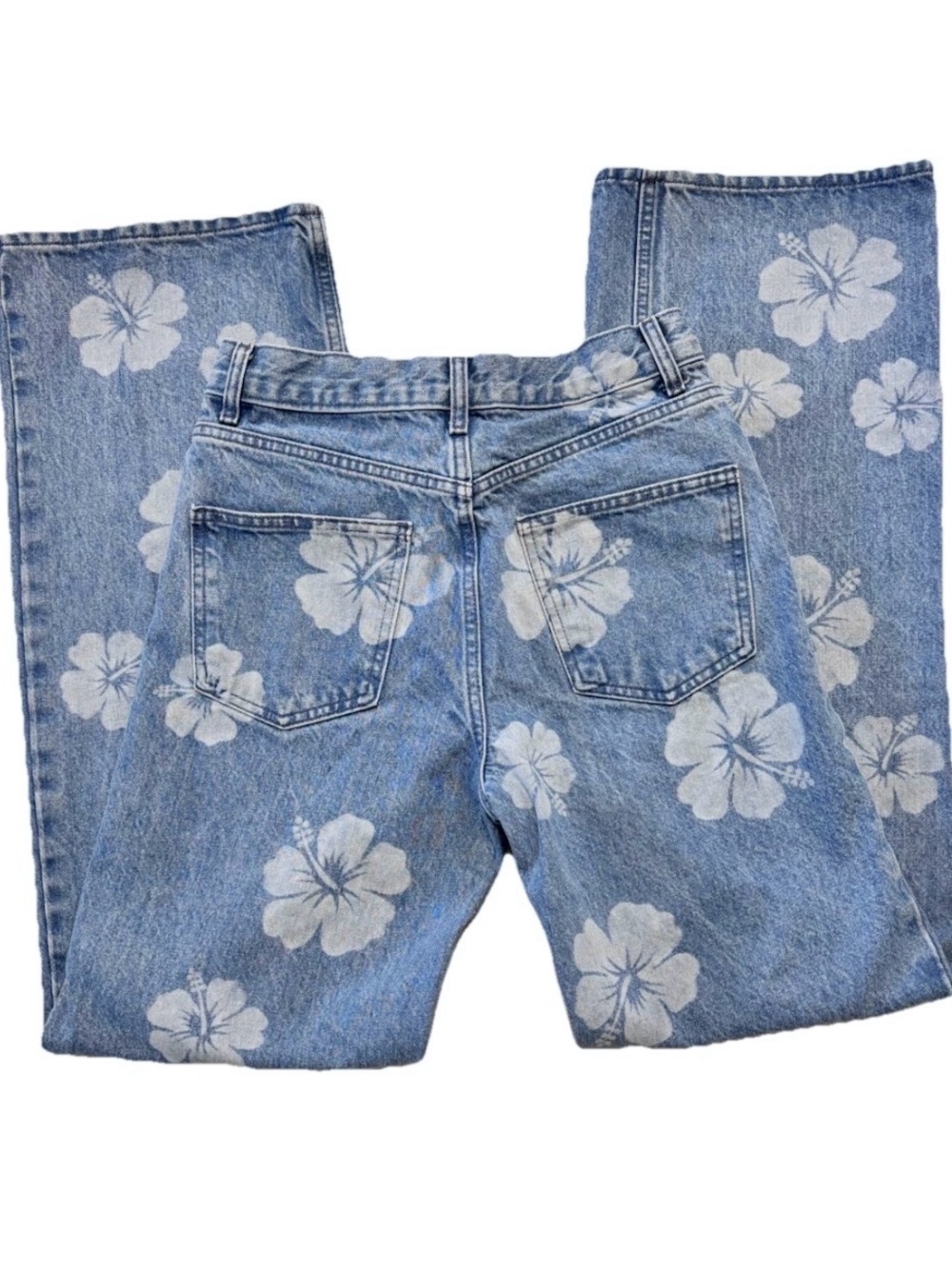 ZARA Wide Leg High Rise Hibiscus Print Jeans Size 2 - Picture 6 of 13